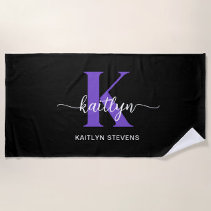 Serviette De Plage Monogramme noir violet