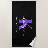 Serviette De Plage Monogramme noir violet (Devant)