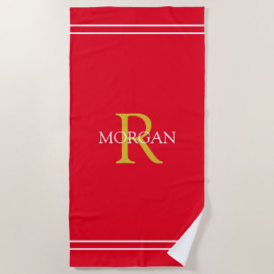 Serviette De Plage Monogramme/Nom Gold/Wht Texte, Grilles blanches, R