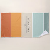 Serviette De Plage Monogramme Nom Personnalisé Stripe Pêche Corail Bl (Devant)
