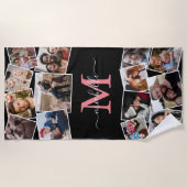 Serviette De Plage Monogramme Nom Photo Collage (Devant)