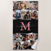 Serviette De Plage Monogramme Nom Photo Collage (Devant)