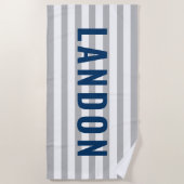 Serviette De Plage Monogramme Nom Rayure Grise Moderne Marine (Devant)