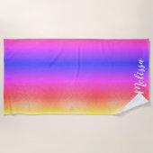 Serviette De Plage Monogramme Nom Rose Violet (Devant)