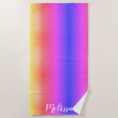 Serviette De Plage Monogramme Nom Rose Violet (Devant)