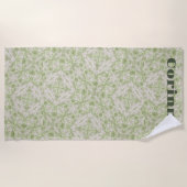 Serviette De Plage Monogramme Nom Sage Green Motif | (Devant)