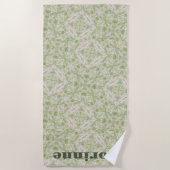 Serviette De Plage Monogramme Nom Sage Green Motif | (Devant)