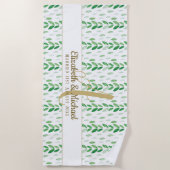 Serviette De Plage Monogramme or Aquarelle botanique Verdure Mariage (Devant)