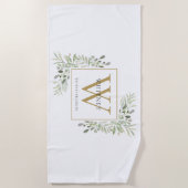Serviette De Plage Monogramme Or Élégant Vert Moderne (Devant)