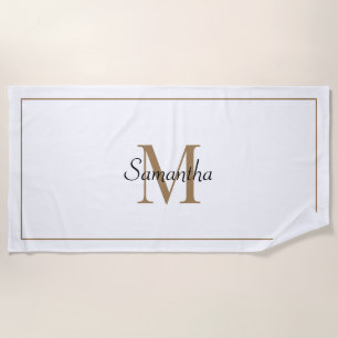 Serviette De Plage Monogramme or moderne blanc élégant