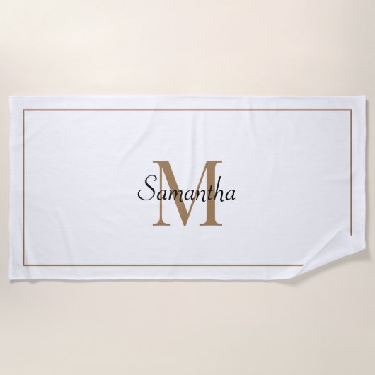 Serviette De Plage Monogramme or moderne blanc élégant (Devant)