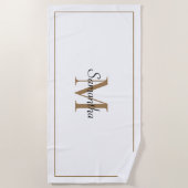 Serviette De Plage Monogramme or moderne blanc élégant (Devant)