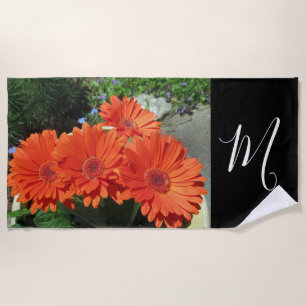 Serviette De Plage Monogramme Orange Daisy Photo
