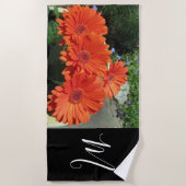 Serviette De Plage Monogramme Orange Daisy Photo (Devant)