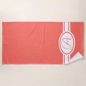 Serviette De Plage monogramme Pantone Living Coral (Devant)
