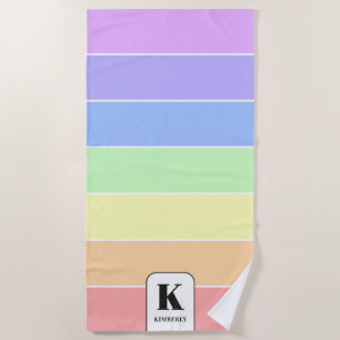 Serviette De Plage Monogramme Pastel Arc-en-ciel Grandes couleurs Mod