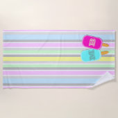 Serviette De Plage Monogramme Pastel Stripes et Popsicles (Devant)