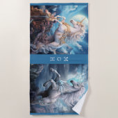 Serviette De Plage Monogramme personnalisé Belles licornes (Devant)