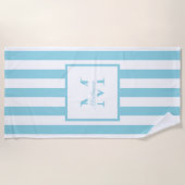 Serviette De Plage Monogramme personnalisé bleu esthétique rétro (Devant)