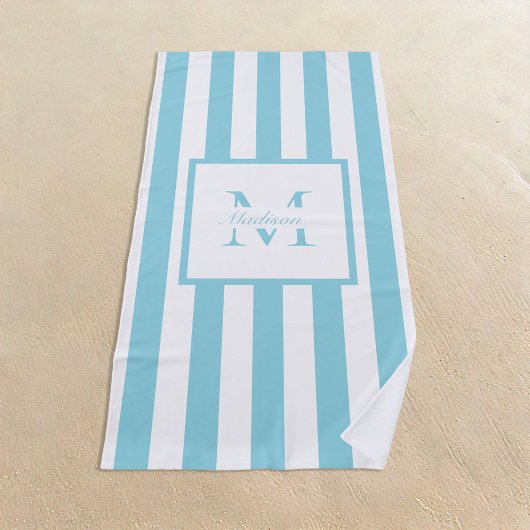 Serviette De Plage Monogramme personnalisé bleu esthétique rétro