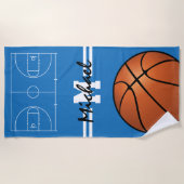 Serviette De Plage Monogramme personnalisé de basket-ball pour enfant (Devant)