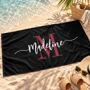 Serviette De Plage Monogramme personnalisé de style script élégant no