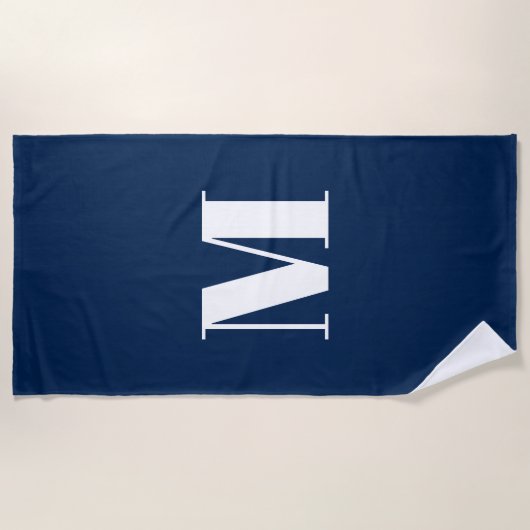 Serviette De Plage Monogramme personnalisé marine initiale bleu blanc (Devant)
