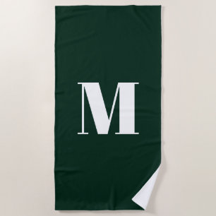 Serviette De Plage Monogramme personnalisé minimaliste vert pin foncé