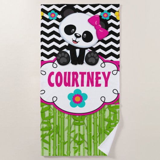 Serviette De Plage Monogramme personnalisé Panda Bear (Devant)