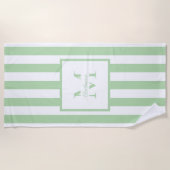 Serviette De Plage Monogramme personnalisé Retro Aesthétique Vert Bla (Devant)