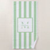 Serviette De Plage Monogramme personnalisé Retro Aesthétique Vert Bla (Devant)