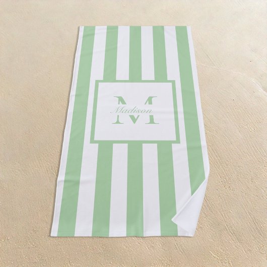 Serviette De Plage Monogramme personnalisé Retro Aesthétique Vert Bla
