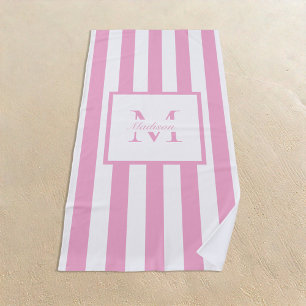 Serviette De Plage Monogramme personnalisé rose esthétique rétro