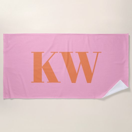 Serviette De Plage Monogramme personnalisé rose orange moderne initia (Devant)