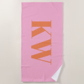 Serviette De Plage Monogramme personnalisé rose orange moderne initia (Devant)