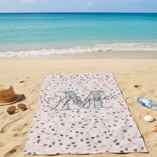 Serviette De Plage Monogramme personnalisé Terrazzo