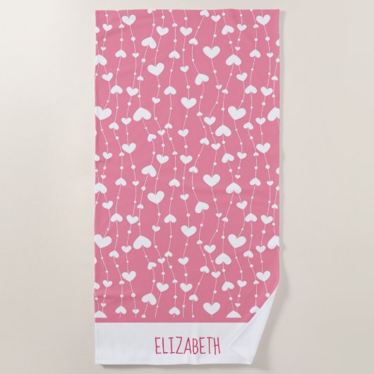 Serviette De Plage Monogramme Personnaliser les Coeurs Blancs Rose (Devant)