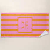 Serviette De Plage Monogramme personnel rétro esthétique rose orange (Devant)
