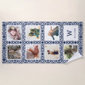 Serviette De Plage Monogramme photo à motif blanc et marine (Devant)