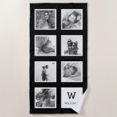 Serviette De Plage Monogramme photo noir et blanc (Devant)