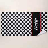 Serviette de plage Monogramme Polka Noir & Blanc (Devant)