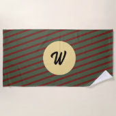 Serviette De Plage Monogramme rayures vert forêt et bordeaux Prépa (Devant)