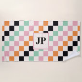 Serviette De Plage Monogramme Retro Checkerboard personnalisé Monogra (Devant)