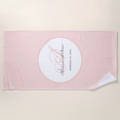 Serviette De Plage Monogramme Rose et Blanc (Devant)
