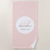 Serviette De Plage Monogramme Rose et Blanc (Devant)