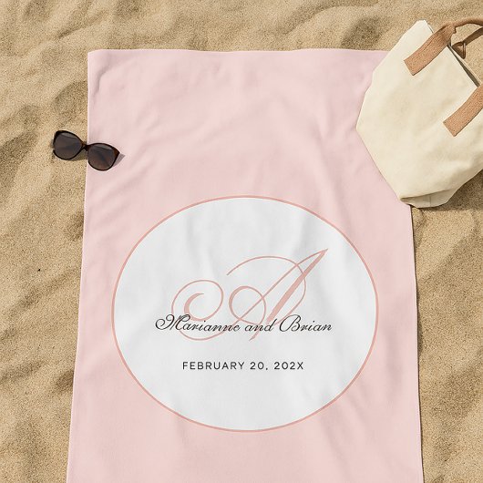Serviette De Plage Monogramme Rose et Blanc