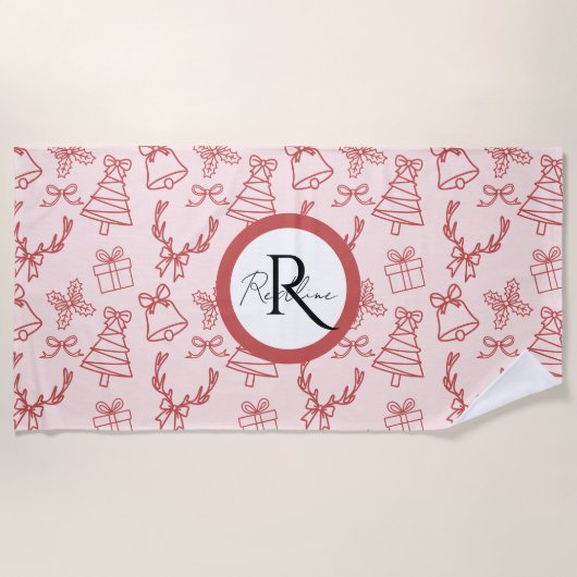 Serviette De Plage monogramme rose lunatique (Devant)