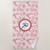Serviette De Plage monogramme rose lunatique (Devant)