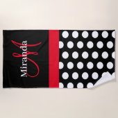 Serviette De Plage Monogramme rose noir foncé Point Polka (Devant)