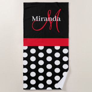 Serviette De Plage Monogramme rose noir foncé Point Polka